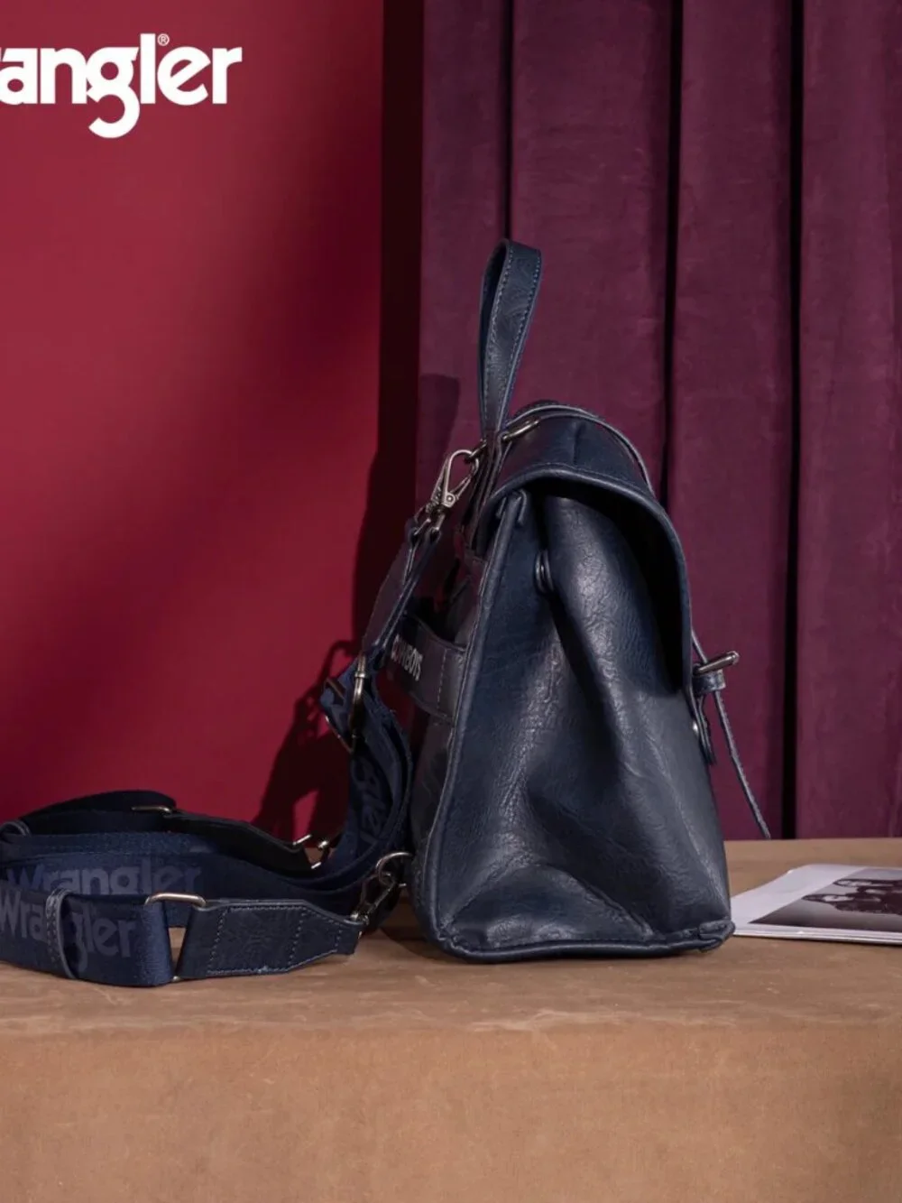 Wrangler Top Handle Carry Satchel/Laptop Bag/Backpack/Crossbody -Navy
